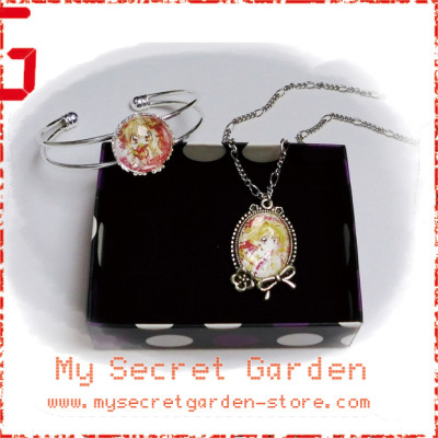 Phantom Thief Jeanne 神風怪盗ジャンヌ Maron Kusakabe Anime Cabochon Necklace and Bracelet Set Phantom Thief Jeanne 神風怪盗ジャンヌ Maron Kusakabe Anime Cabochon Necklace and Bracelet Set